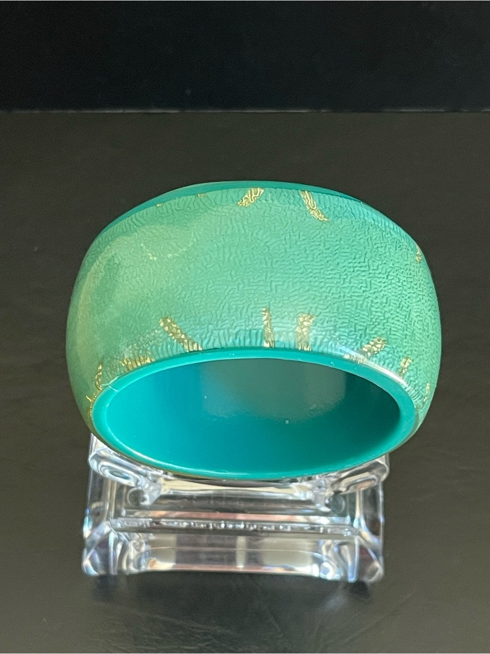 Vintage Turquoise Green lucite Bangle with Gold  foil Accent
